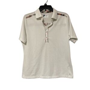 IZOD Short Sleeve Polo White Button Active Tee T-Shirt - Size L